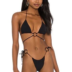 Sleek Black Triangle Bikini with O-Ring Accents
Bottoms only